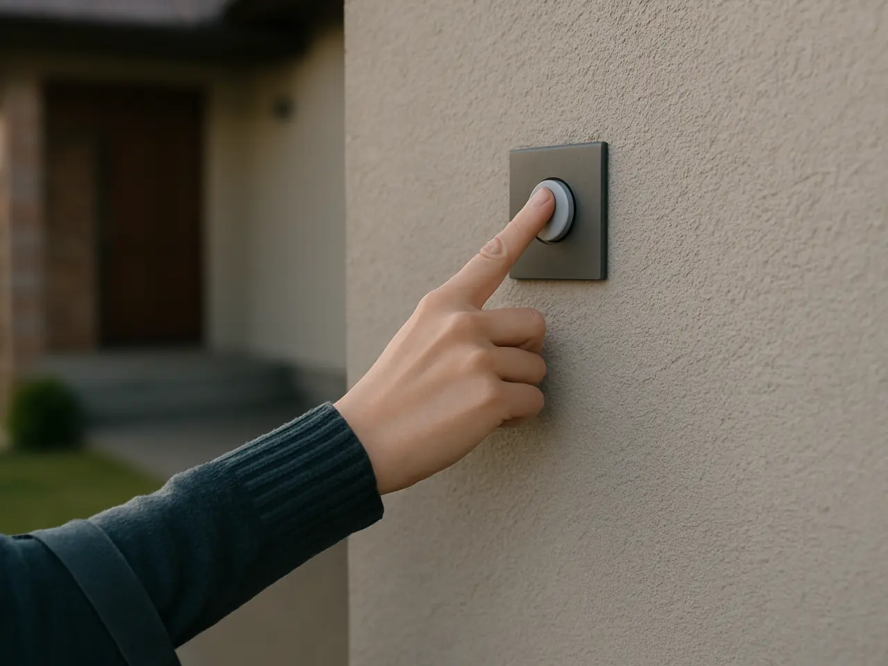 Une main sonne à la porte d'un pavillon, au petit matin